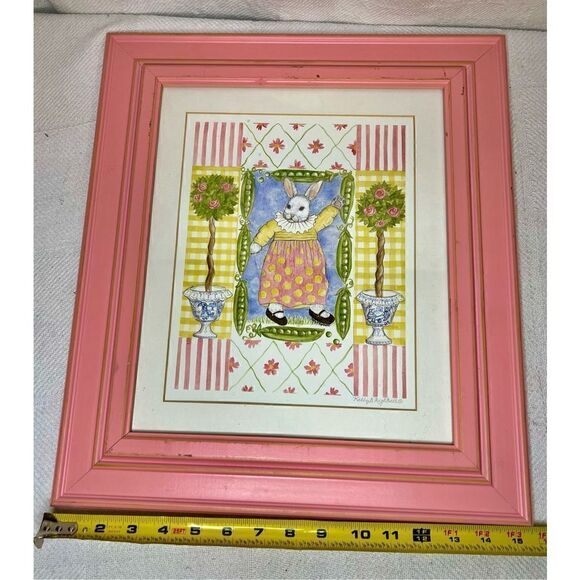 Bunny Print W Pink Frame 18” X 16” Signed By Artist Kelly B Rightsell - Picture 7 of 14
